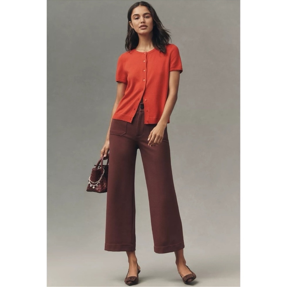 Anthropologie The Colette Knit Crop Wide-Leg Pants Burgundy Red 25 - Picture 9 of 10